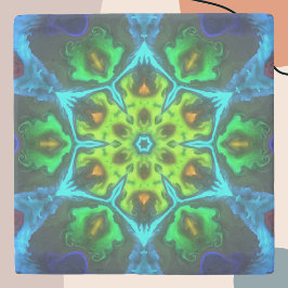 Psychedelic Kaleidoscope Green Blue en Oranje Stenen Onderzetter