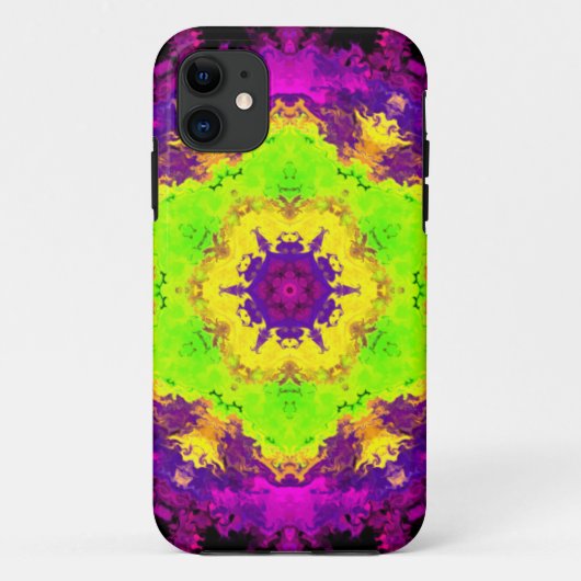 Psychedelic Kaleidoscope Green Yellow en Paars Case-Mate iPhone Case (Achterkant)