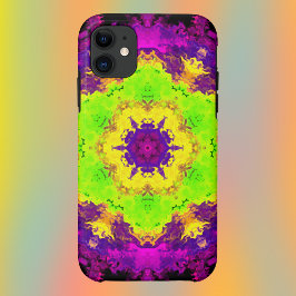 Psychedelic Kaleidoscope Green Yellow en Paars Case-Mate iPhone Case