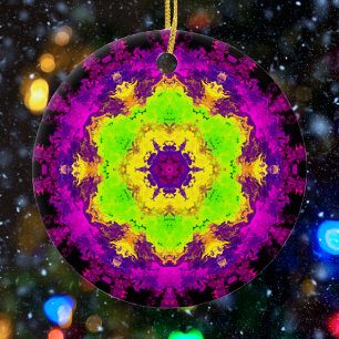 Psychedelic Kaleidoscope Green Yellow en Paars Keramisch Ornament