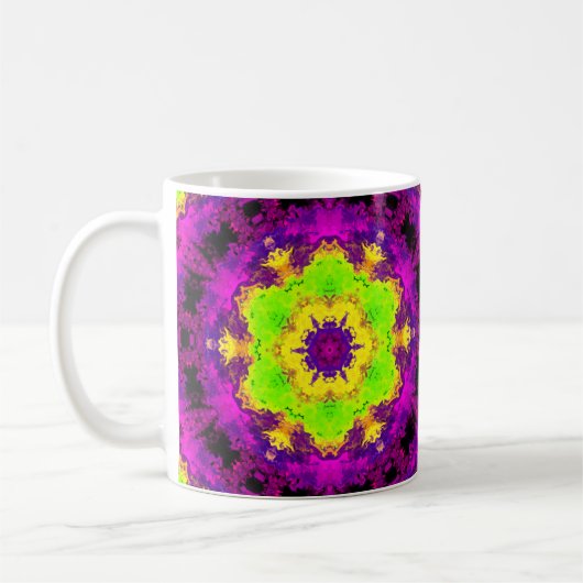 Psychedelic Kaleidoscope Green Yellow en Paars Koffiemok (Links)