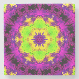 Psychedelic Kaleidoscope Green Yellow en Paars Stenen Onderzetter