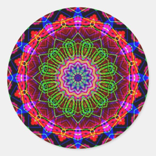 Psychedelic Kaleidoscope Mandala Ronde Sticker (Voorkant)