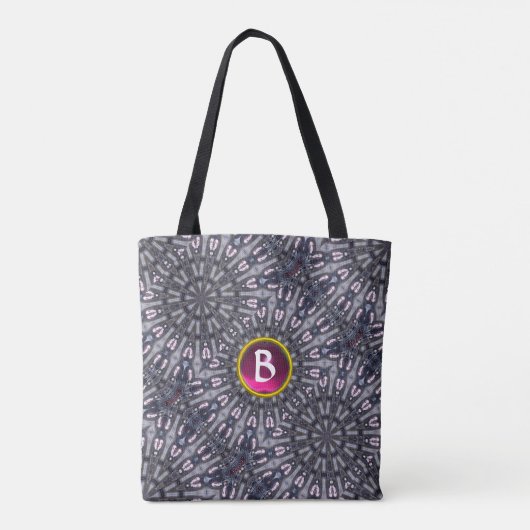 PSYCHEDELIC KALEIDOSCOPE PINK FUCHSIA GEM MONOGRAM TOTE BAG (Achterkant)