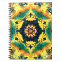 Psychedelic Kaleidoscope Yellow Blue en Green Notitieboek