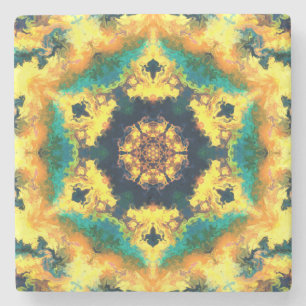 Psychedelic Kaleidoscope Yellow Blue en Green Stenen Onderzetter