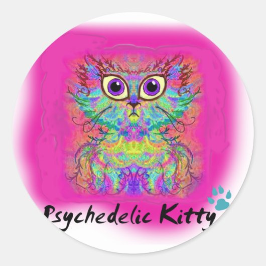 Psychedelic Kat Ronde Sticker (Voorkant)