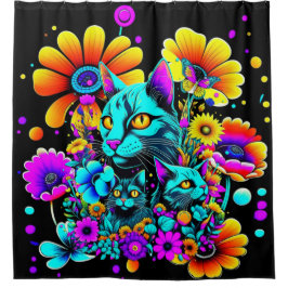 Psychedelic Kitty Cat Douchegordijn