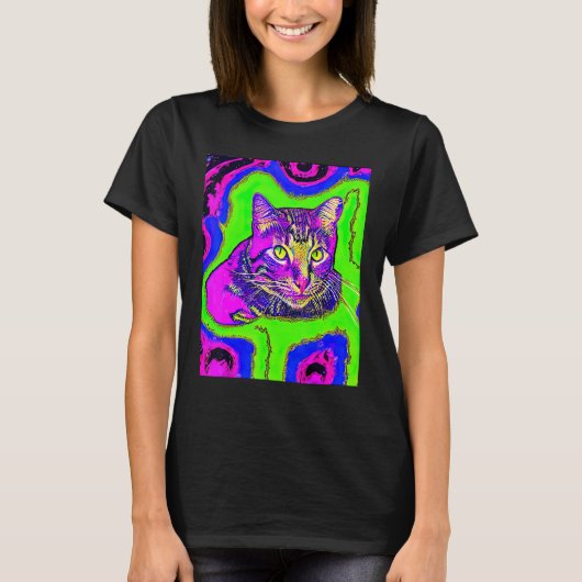 Psychedelic Kitty Kitten Lover In Cat Art Style_1 T-shirt (Voorkant)