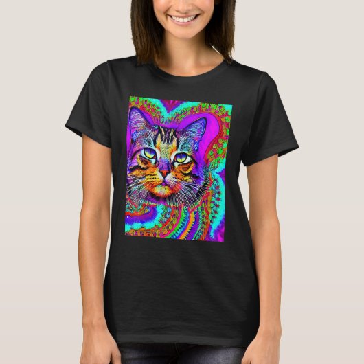 Psychedelic Kitty Kitten Lover In Cat Art Style_3 T-shirt (Voorkant)