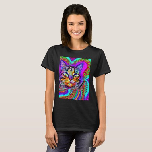 Psychedelic Kitty Kitten Lover In Cat Art Style_3 T-shirt (Voorkant volledig)