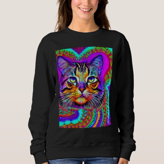 Psychedelic Kitty Kitten Lover In Cat Art Style_3 Trui (Voorkant)