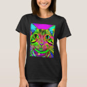 Psychedelic Kitty Kitten Lover In Cat Art Style T-shirt (Voorkant)
