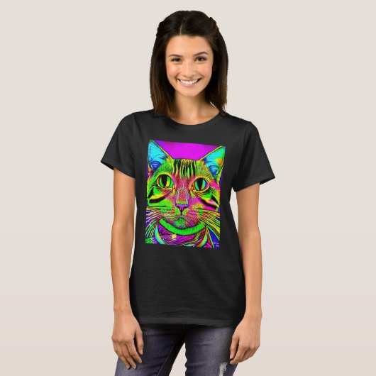 Psychedelic Kitty Kitten Lover In Cat Art Style T-shirt (Voorkant volledig)