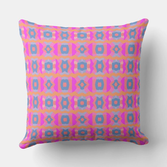 Psychedelic Kleurenblok Patchwork Roze Sinaasappel Kussen (Achterkant)