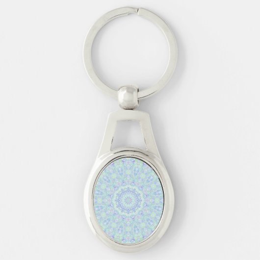 Psychedelic Kleurrijke Pastel Hippie Mandala Sleutelhanger (Voorkant)
