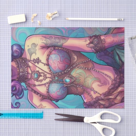 Psychedelic Kleurrijke Tattoo Vrouw Decoupage Papi Tissuepapier (Craft)