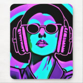 Psychedelic Lady in hoofdtelefoon Muismat (Voorkant)