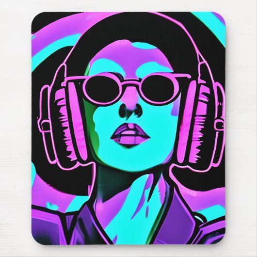 Psychedelic Lady in hoofdtelefoon Muismat (Voorkant)