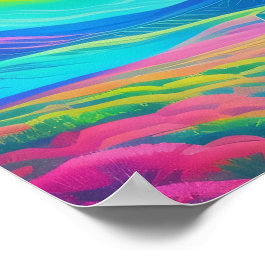 Psychedelic Landschap Schilderen Roze Groene Kunst Poster (Hoek)