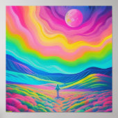 Psychedelic Landschap Schilderen Roze Groene Kunst Poster (Voorkant)