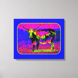 Psychedelic Longhorn Koe Canvas Afdruk