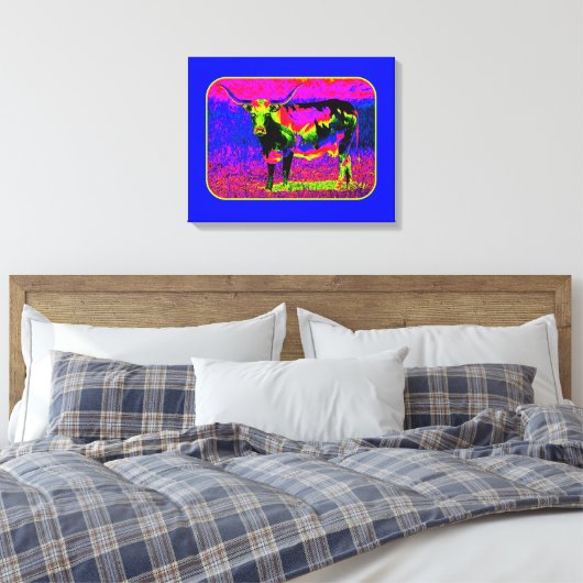 Psychedelic Longhorn Koe Canvas Afdruk (Insitu (Slaapkamer))