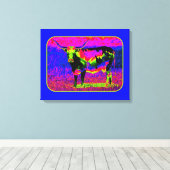Psychedelic Longhorn Koe Canvas Afdruk (Insitu (Houten vloer))