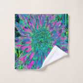 Psychedelic Magenta, Aqua en Lime Green Dahlia Bad Handdoek (Wasdoekje)