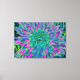 Psychedelic Magenta Aqua en Lime Green Dahlia Canvas Afdruk
