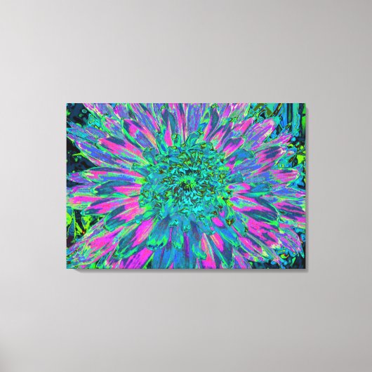 Psychedelic Magenta Aqua en Lime Green Dahlia Canvas Afdruk (Voorkant)