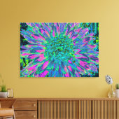 Psychedelic Magenta Aqua en Lime Green Dahlia Canvas Afdruk (Insitu (Woonkamer))