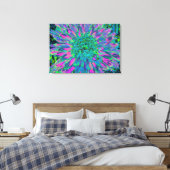 Psychedelic Magenta Aqua en Lime Green Dahlia Canvas Afdruk (Insitu (Slaapkamer))