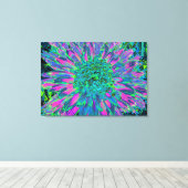 Psychedelic Magenta Aqua en Lime Green Dahlia Canvas Afdruk (Insitu (Houten vloer))