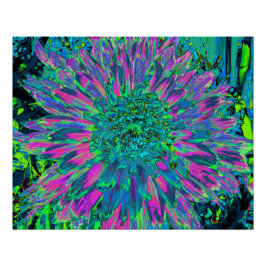 Psychedelic Magenta Aqua en Lime Green Dahlia Perfect Poster
