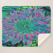 Psychedelic Magenta, Aqua en Lime Green Dahlia Sherpa Deken (Voorkant (horizontaal))