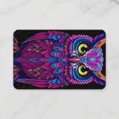 Psychedelic Magenta & Blue Owl | Trippy Abstract Visitekaartje (Voorkant)