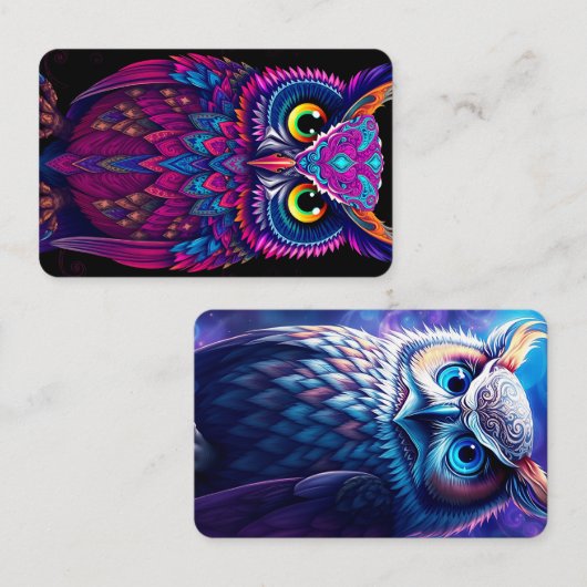 Psychedelic Magenta & Blue Owl | Trippy Abstract Visitekaartje (Voorkant / Achterkant)