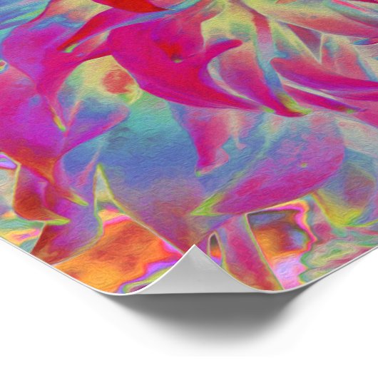 Psychedelic Magenta en Yellow Dahlia Flower Poster (Hoek)