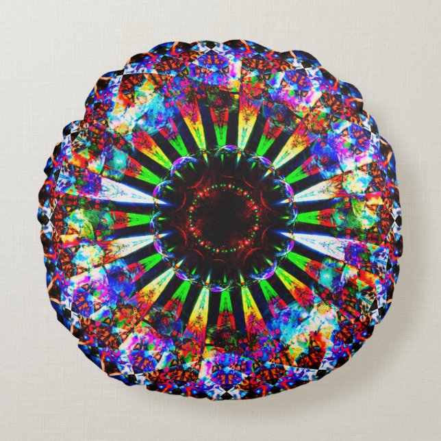 Psychedelic Mandala Art Rond Kussen (Voorkant)