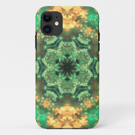 Psychedelic Mandala Bloem Groen en Geel Case-Mate iPhone Case (Achterkant)