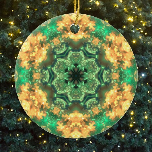 Psychedelic Mandala Bloem Groen en Geel Keramisch Ornament