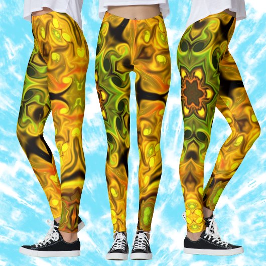 Psychedelic Mandala Bloem Groen en Geel Leggings
