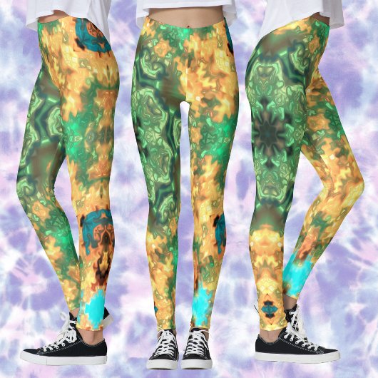 Psychedelic Mandala Bloem Groen en Geel Leggings