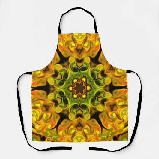 Psychedelic Mandala Bloem Groen en Geel Schort (Voorkant)