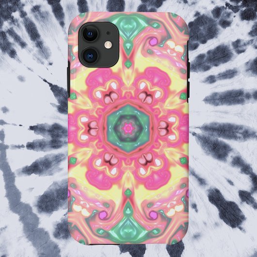 Psychedelic Mandala Bloem Groen Roze en Geel Case-Mate iPhone Case