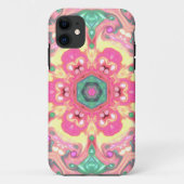 Psychedelic Mandala Bloem Groen Roze en Geel Case-Mate iPhone Case (Achterkant)