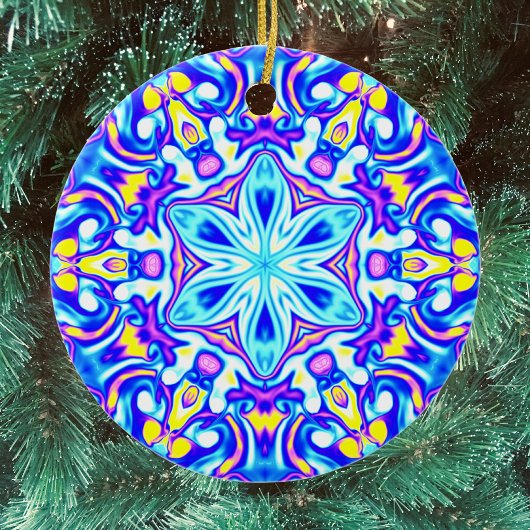 Psychedelic Mandala Bloemblauw Paarse en Geel Keramisch Ornament