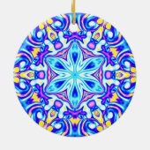 Psychedelic Mandala Bloemblauw Paarse en Geel Keramisch Ornament (Achterkant)