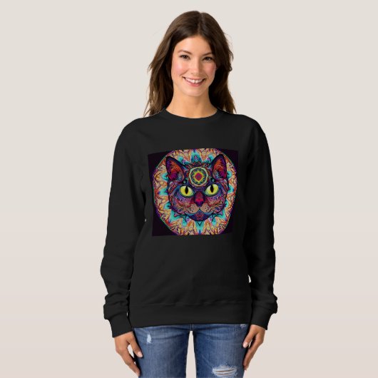 Psychedelic Mandala Cat Trui (Voorkant volledig)